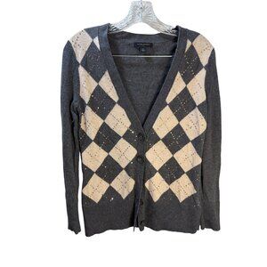 Banana Republic Womens Gray Argyle Sequin Cardigan Sweater S‎